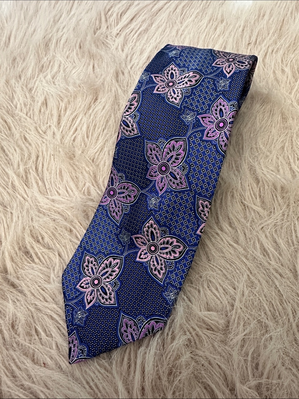 Ermenegildo Zegna Navy Tie with Pink Floral Motif